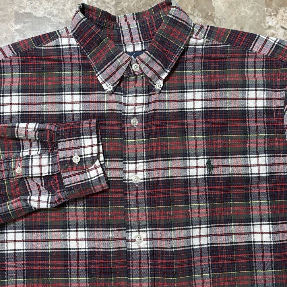 Polo Ralph Lauren Shirt Mens Large Plaid Classic Oxford Long Sleeve Button OCBD